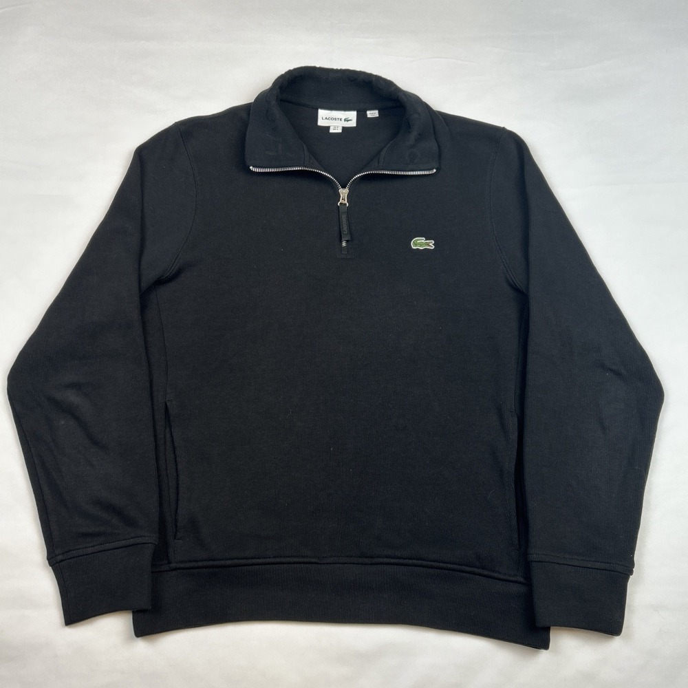 Lacoste Sweater Mens Size 5 US L Black 1/4 Zip Pullover Crocodile Logo Cotton